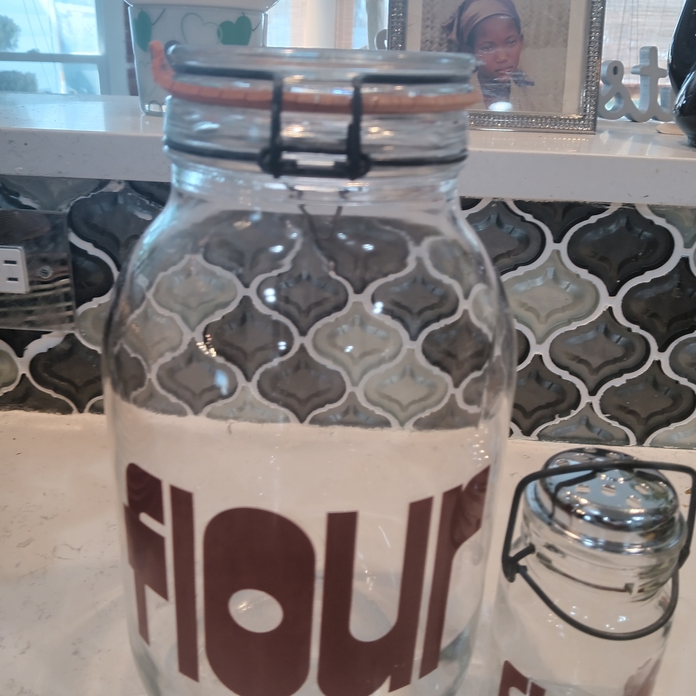 Vtg Glass Flour And Cheese Canisters by Triomphe, France 1970’s